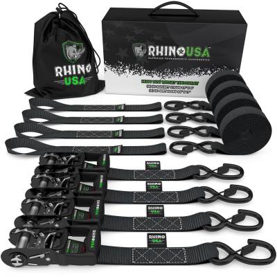Rhino USA - Rhino USA HD-RATCHETKIT-4PK 1.6"x8' Heavy Duty Ratchet Tie-Down 4pc Black