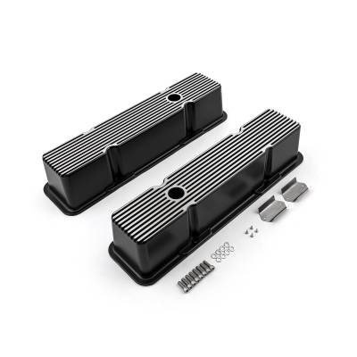 Speedmaster - Speedmaster PCE314.1070.04 Black Aluminum Ribbed Valve Covers Tall Chevy SBC 350
