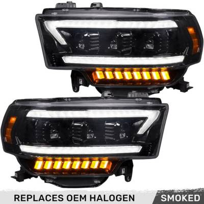Recon - Recon 264386BKCS LED Projector HeadLights Smoked Lens for 19-23 RAM HD