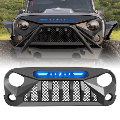 AMERICAN MODIFIED - AMERICAN MODIFIED AMJPAA00116 Gladiator Grille w/Blue 5 Star Lights Bar
