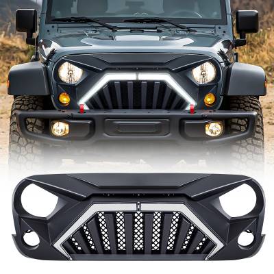 AMERICAN MODIFIED - AMERICAN MODIFIED AMJPAA00144 Goliath Grille w/LED DRL/Turn for 07-18 Jeep JK
