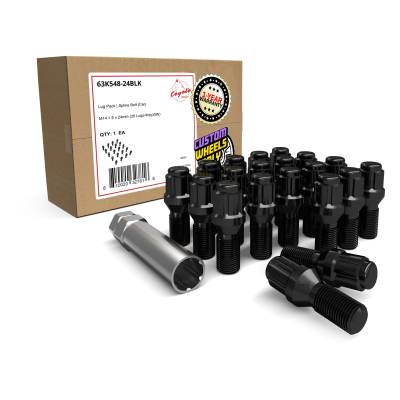 Coyote Premium Wheel Accessories - Coyote 63K548-24BLK 5-Lug Pack Spline Bolt Car M14 1.5x24mm Blk Lugs Only