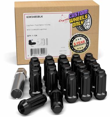 Coyote Premium Wheel Accessories - Coyote 63K548BLK 5-Lug Pack Truck Spline 1.90 Long M14x1.5 Blk Only