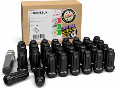 Coyote Premium Wheel Accessories - Coyote 63K848BLK 8 Lug Pack Truck Spline 1.90 Long M14x1.5 Blk Lugs Only
