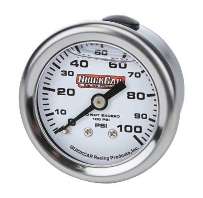 QUICKCAR RACING PRODUCTS - QuickCar Racing Products QRP611-90100 Pressure Gauge 0-100 PSI 1.5" Liquid Fill