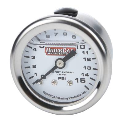 QUICKCAR RACING PRODUCTS - QuickCar Racing Products QRP611-9015 Pressure Gauge 0-15 PSI 1.5" Liquid Filled