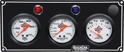 QUICKCAR RACING PRODUCTS - QuickCar Racing Products QRP61-6717 3 Gauge Panel OP/WT/Volt Black