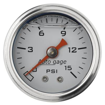 AutoMeter - AutoMeter 2175 Autogage Fuel Pressure Gauge Liquid Filled White 0-15Psi 1.5"