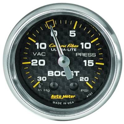 AutoMeter - AutoMeter 4701 Carbon Fiber Mechanical Vacuum/Boost Gauge 30" HG/20PSI 2-1/16"