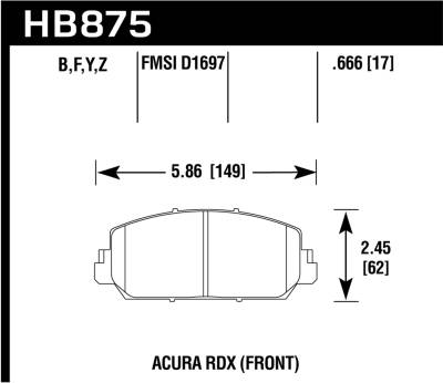 Hawk Performance - Hawk Performance HB875B.666 HPS 5.0 Disc Brake Pad for 14-19 Civic ILX RDX RLX