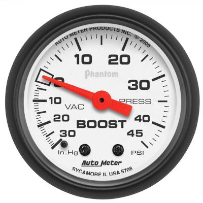 AutoMeter - AutoMeter 5708 Phantom Mechanical Vacuum/Boost Gauge 30" HG/45PSI 2-1/16"