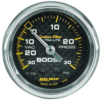 AutoMeter - AutoMeter 4703 Carbon Fiber Mechanical Vacuum/Boost Gauge 30" HG/30PSI 2-1/16"