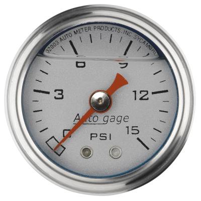 AutoMeter - AutoMeter 2178 Autogage Fuel Pressure Gauge Liquid Filled Silver 0-15Psi 1.5"
