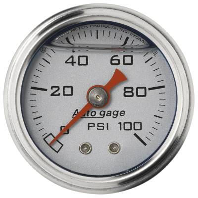 AutoMeter - AutoMeter 2180 Autogage Fuel Pressure Gauge Liquid Filled Silver 0-100Psi 1.5"