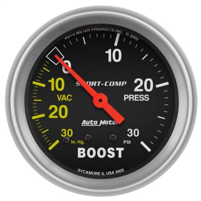 AutoMeter - AutoMeter 3403 Sport-Comp Vacuum/Boost Mechanical Gauge 30" HG/30PSI 2-5/8"