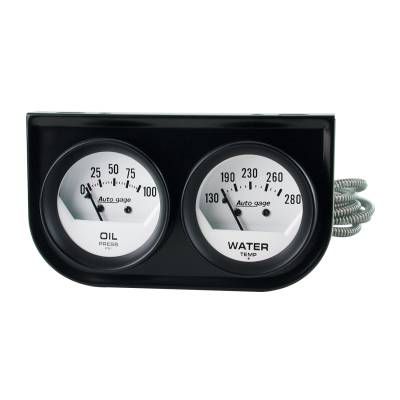 AutoMeter - AutoMeter 2323 Gauge Panel Oil Press/Water Temp Short White 100PSI/280F 2-1/16"