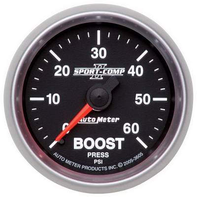 AutoMeter - AutoMeter 3605 Mechanical Sport-Comp II Boost Pressure Gauge 0-60PSI 2-1/16"
