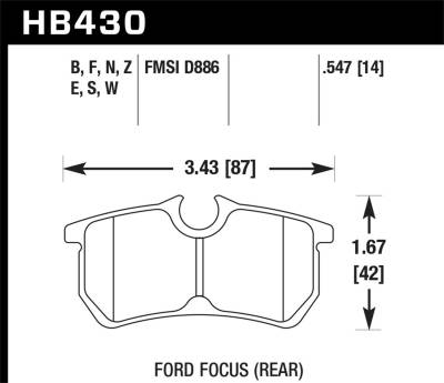 Hawk Performance - Hawk Performance HB430W.547 DTC-30 Disc Brake Pad for 01-19 Fiesta Focus