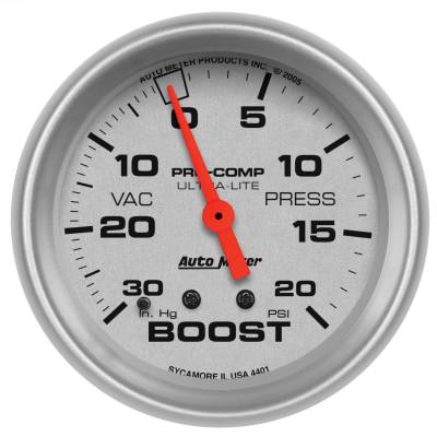 AutoMeter - AutoMeter 4401 Ultra-Lite Mech Vacuum/Boost Gauge 30" HG/20 PSI 2-5/8"