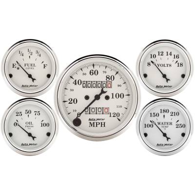AutoMeter - AutoMeter 1601 Old Tym White 5 Gauge Speedo/Oil/Water/Volt/Fuel 3-1/8" & 2-1/16"