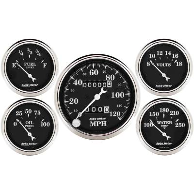 AutoMeter - AutoMeter 1708 Old Tyme Black 5 Gauge 3-1/8/2-1/16" Speedo/Oil/Water/Volt/Fuel