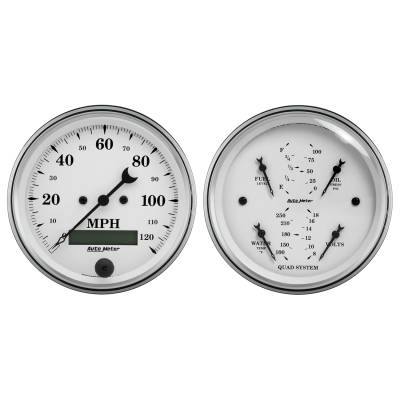 AutoMeter - AutoMeter 1600 Old Tym White 2 Gauge Kit Quad & Speedo Electric 240-33ohm 3-3/8"