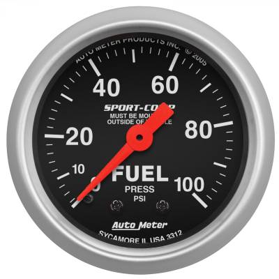 AutoMeter - AutoMeter 3312 Sport-Comp Mech Fuel Pressure Gauge 0-100PSI 2-1/16" Full Sweep