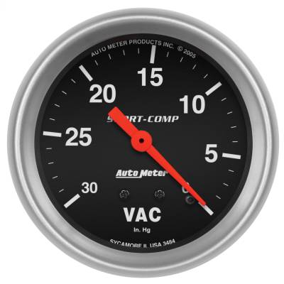 AutoMeter - AutoMeter 3484 Sport-Comp Vacuum Pressure Gauge 0-30" HG 2-5/8"