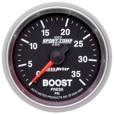 AutoMeter - AutoMeter 3604 Mechanical Sport-Comp II Boost Pressure Gauge 0-35PSI 2-1/16"