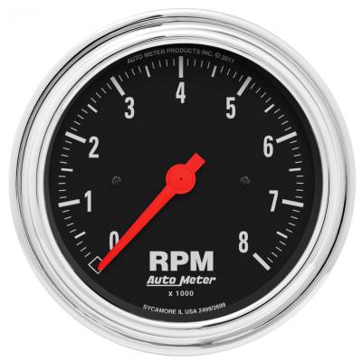 AutoMeter - AutoMeter 2499 Traditional Chrome In-Dash Tachometer 0-8000RPM 3-3/8"