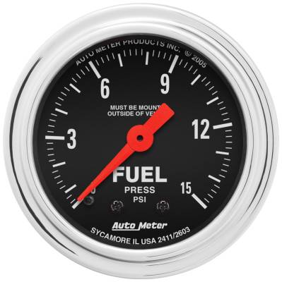 AutoMeter - AutoMeter 2411 Traditional Chrome Mechanical Fuel Pressure Gauge 0-15PSI 2-1/16"