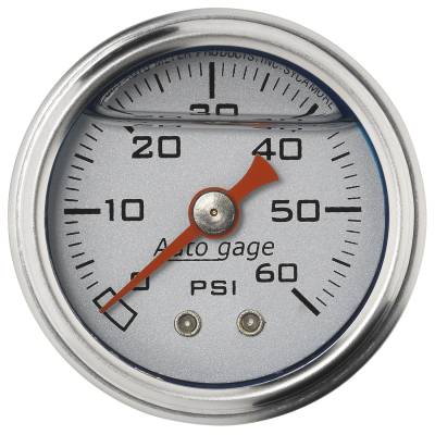 AutoMeter - AutoMeter 2179 Autogage Fuel Pressure Gauge Liquid Filled Silver 0-60Psi 1.5"