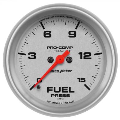 AutoMeter - AutoMeter 4461 Ultra-Lite Fuel Pressure Gauge 15PSI 2-5/8" Full Sweep