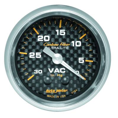 AutoMeter - AutoMeter 4784 Carbon Fiber Mechanical Vacuum Gauge 0-30" HG 2-1/16"