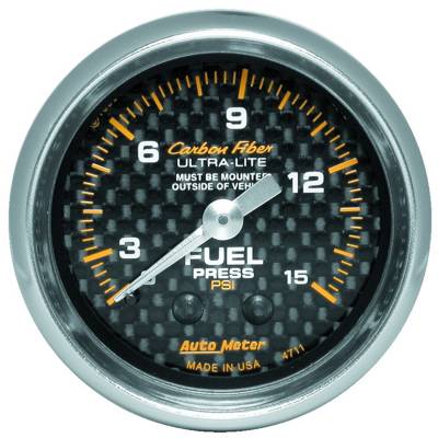 AutoMeter - AutoMeter 4711 Carbon Fiber Mechanical Fuel Pressure Gauge 0-15PSI 2-1/16"