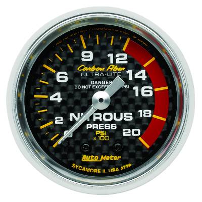 AutoMeter - AutoMeter 4728 Carbon Fiber Mechanical Nitrous Pressure Gauge 0-2000PSI 2-1/16"