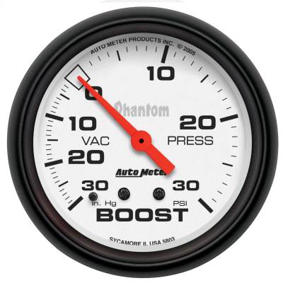 AutoMeter - AutoMeter 5803 Phantom Mechanical Boost/Vacuum Gauge 30" HG/30PSI 2-5/8"