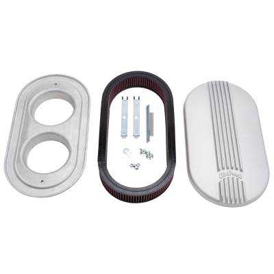 Edelbrock - Edelbrock 41199 2.4" Pro-Flo Satin Large Oval Cast Air Cleaner for Dual-Quads