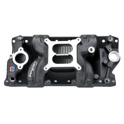 Edelbrock - Edelbrock 75013 Blk NASCAR Edition RPM Air-Gap Intake Manifold 55-86 Chevy SB V8