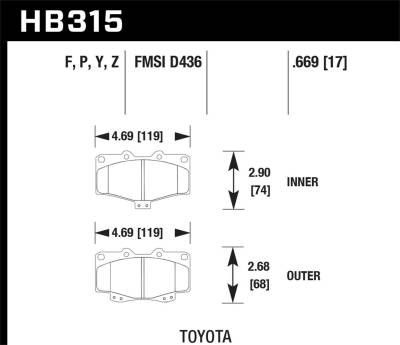 Hawk Performance - Hawk Performance HB315B.669 HPS 5.0 Disc Brake Pad for 4Runner/Pickup Tacoma