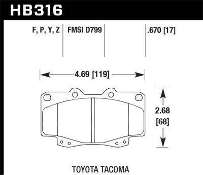 Hawk Performance - Hawk Performance HB316P.670 SuperDuty Disc Brake Pad for 99-01 Tacoma