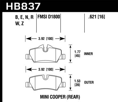 Hawk Performance - Hawk Performance HB837B.621 HPS 5.0 Disc Brake Pad for 14-19 Cooper