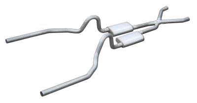 Pypes Performance Exhaust - Pypes SFM03R Rear SS Dual Exhaust System 2.5" w/X for 65-70 Ford Mustang