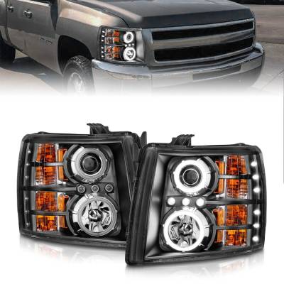 Anzo USA - Anzo USA 111107 Projector Headlight Set w/CCFL Halo Black for Silverado