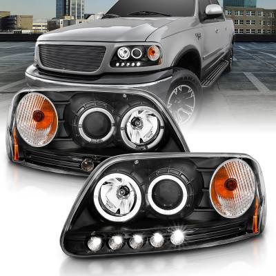 Anzo USA - Anzo USA 111031 Projector Headlight Set w/LED Halo Black for F150/Expedition