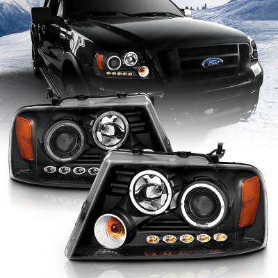 Anzo USA - Anzo USA Projector Headlight Set w/LED Halo Black Ford F150 111204