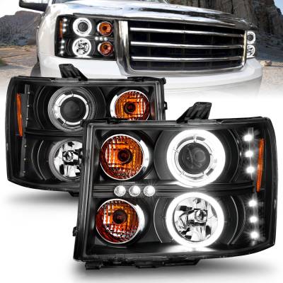 Anzo USA - Anzo USA Projector Headlight Set w/CCFL Halo Black GMC Sierra 111125