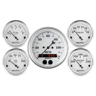 AutoMeter - AutoMeter 1650 Old Tyme White GPS Speedometer 5 Gauge Set 3-3/8" & 2-1/16"