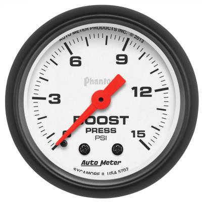 AutoMeter - AutoMeter 5702 Phantom Mechanical Boost Gauge 0-15PSI 2-1/16"