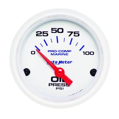 AutoMeter - AutoMeter 200758 Air-Core Marine Electric Oil Pressure White 0-100Psi 2-1/16"